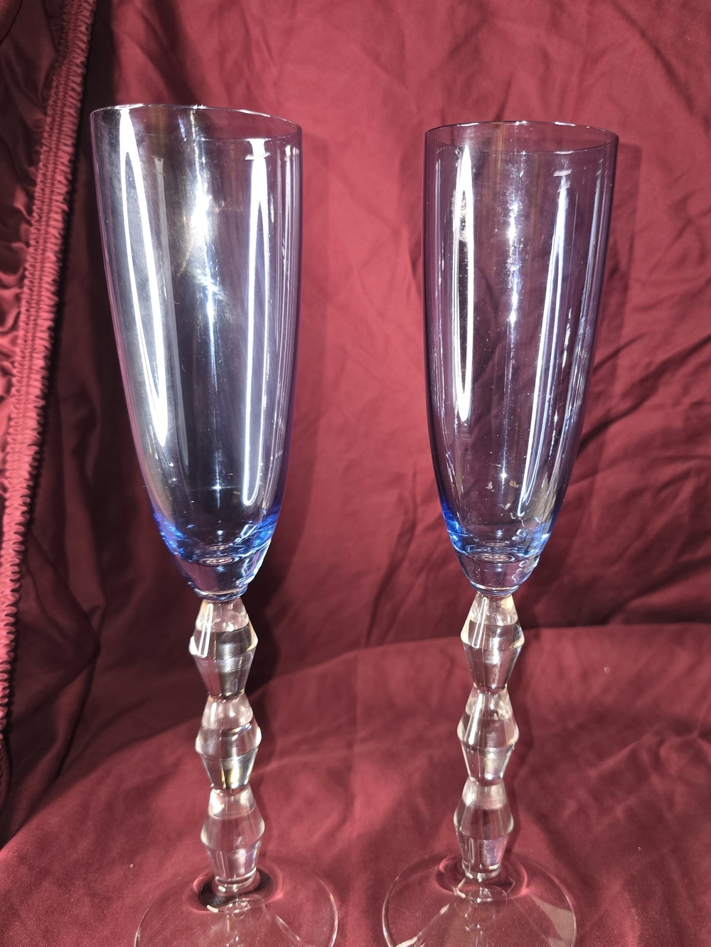 Mikasa Crystal Blue Stem Glass Champagne Flutes - Elegant Home Dining Pair